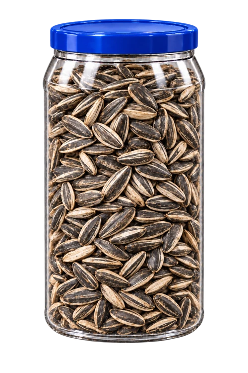 Unlabelled sunflower seed container with blue lid