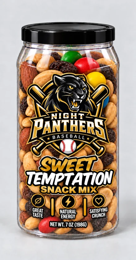 Night Panthers branded snack container, Baseball · Sweet Temptation