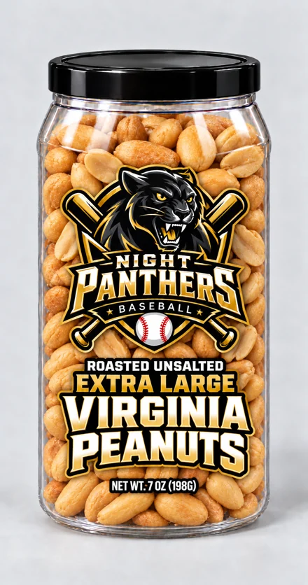 Night Panthers branded snack container, Baseball · Virginia peanuts
